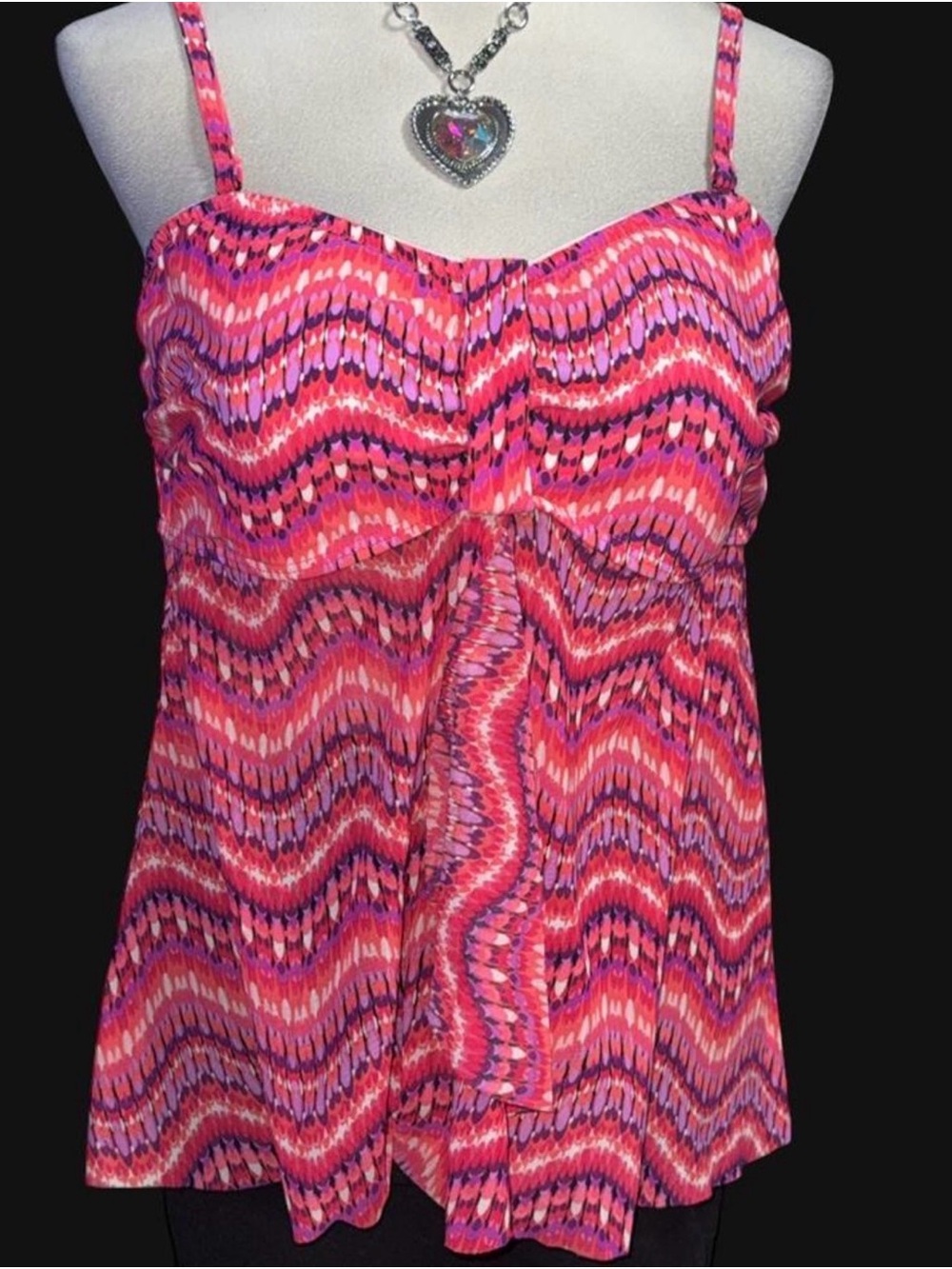 croft & barrow Pink and Purple Wave-Print Spaghetti Strap Tank